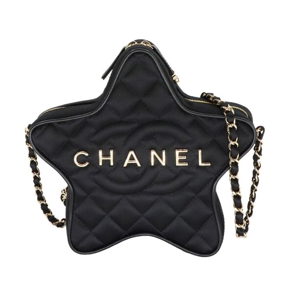 CHANEL Matelasse Star Chain Shoulder Bag Satin Black AS4579 Purse 90266196 - Picture 1 of 10